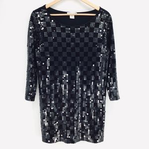 NEW Joan Vass Black Sequin Square Boat-Neck Tunic